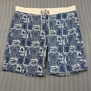 Mens FAVANT Hawaii Hawaiian Board Shorts Size 38 Drawstring White blue Surfer